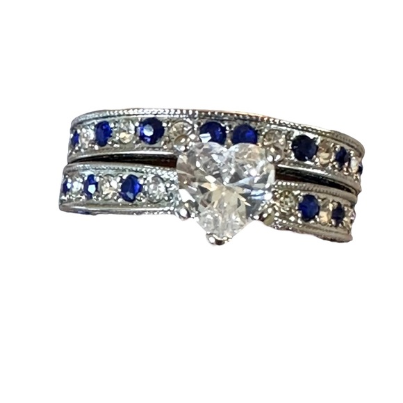 Jewelry - NEW Women’s Engagement & Wedding Band White & Sapphire Blue CZ 925 Size 9